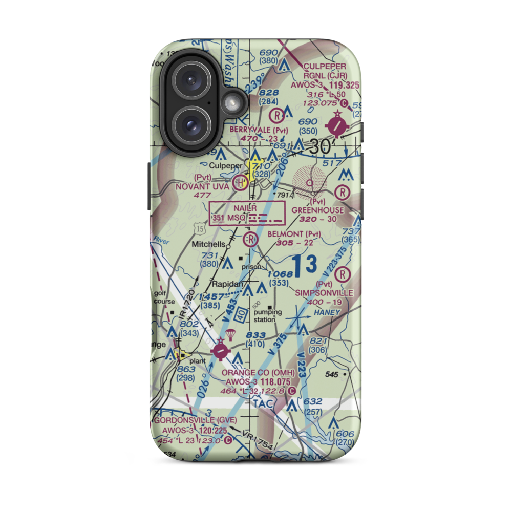 Belmont Farm Airport (88VA) VFR Sectional  Tough iPhone Case iPhone 16 Plus model shown