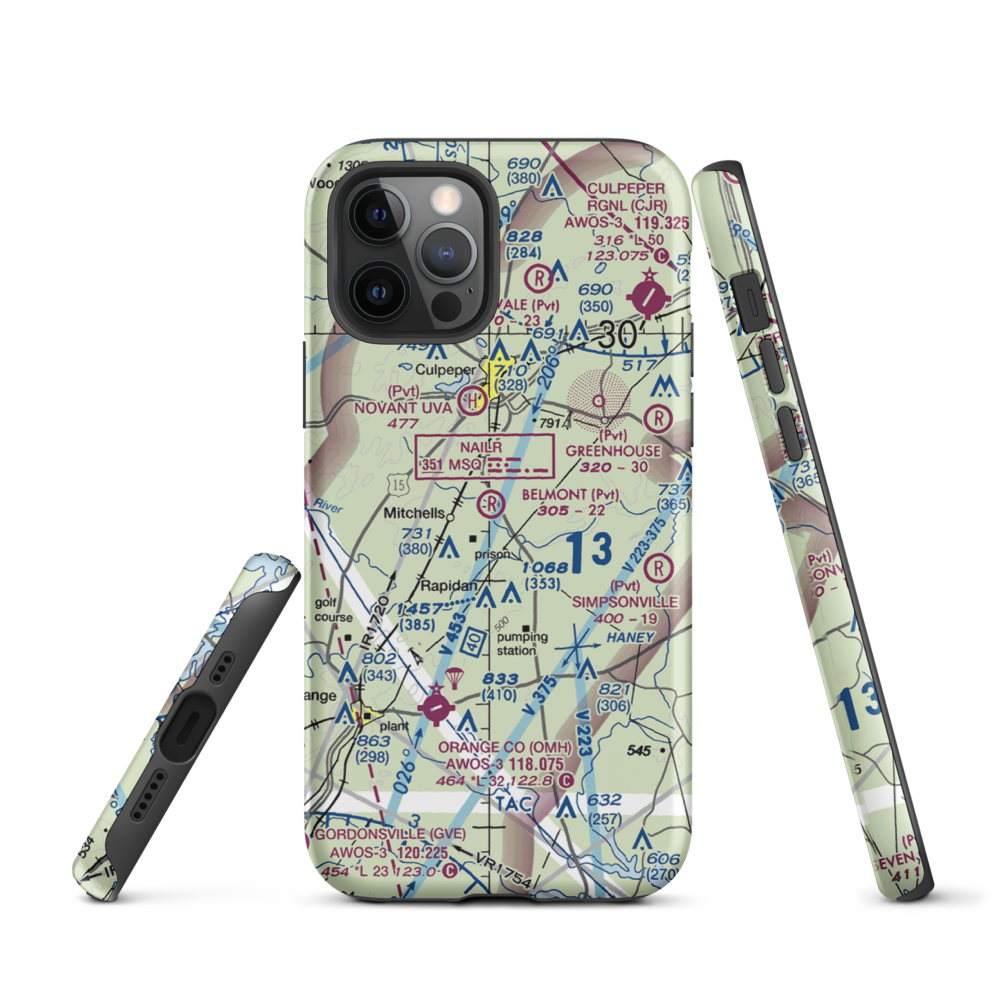 Belmont Farm Airport (88VA) VFR Sectional  Tough iPhone Case iPhone 12 Pro model shown