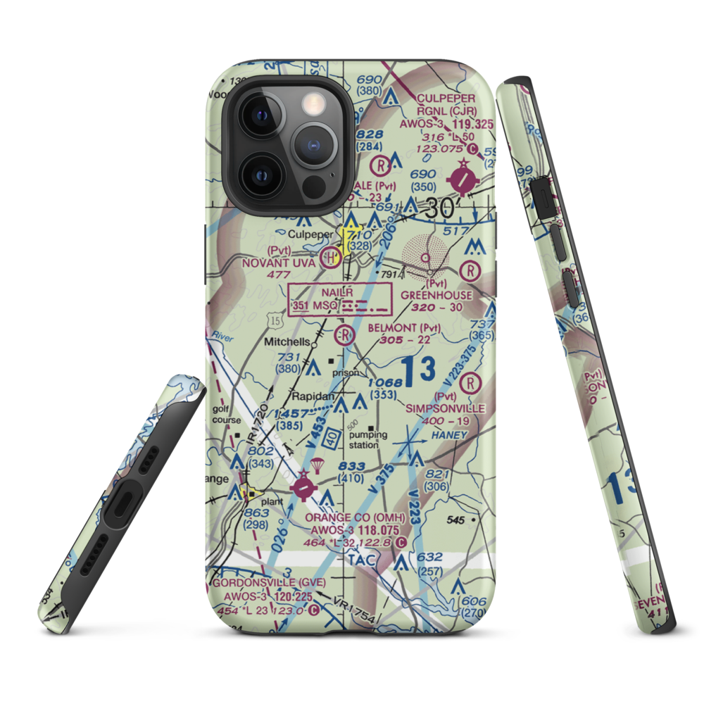 Belmont Farm Airport (88VA) VFR Sectional  Tough iPhone Case iPhone 12 Pro Max model shown