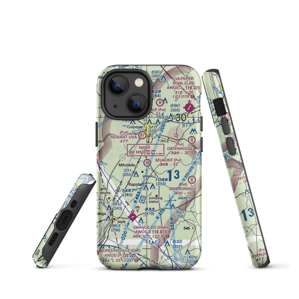 Belmont Farm Airport (88VA) VFR Sectional  Tough iPhone Case iPhone 13 mini model shown