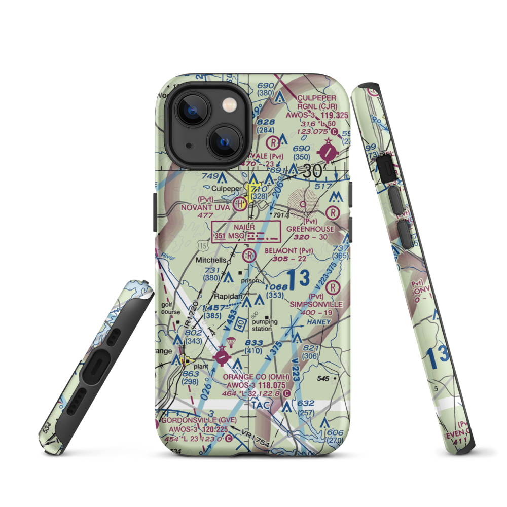 Belmont Farm Airport (88VA) VFR Sectional  Tough iPhone Case iPhone 13 model shown