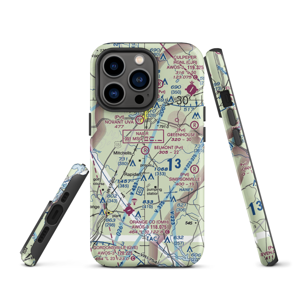 Belmont Farm Airport (88VA) VFR Sectional  Tough iPhone Case iPhone 13 Pro model shown