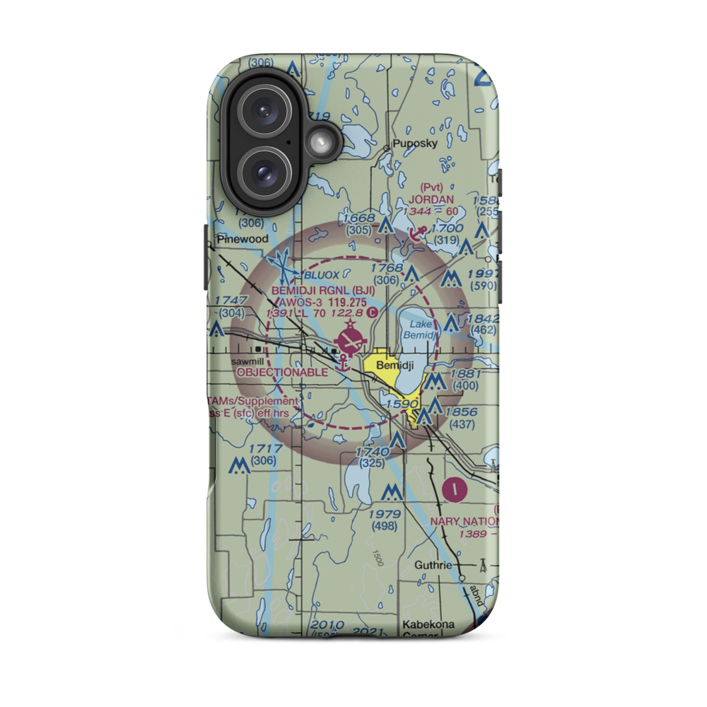 Bemidji Regional Airport (BJI) VFR Sectional  Tough iPhone Case iPhone 16 Plus model shown