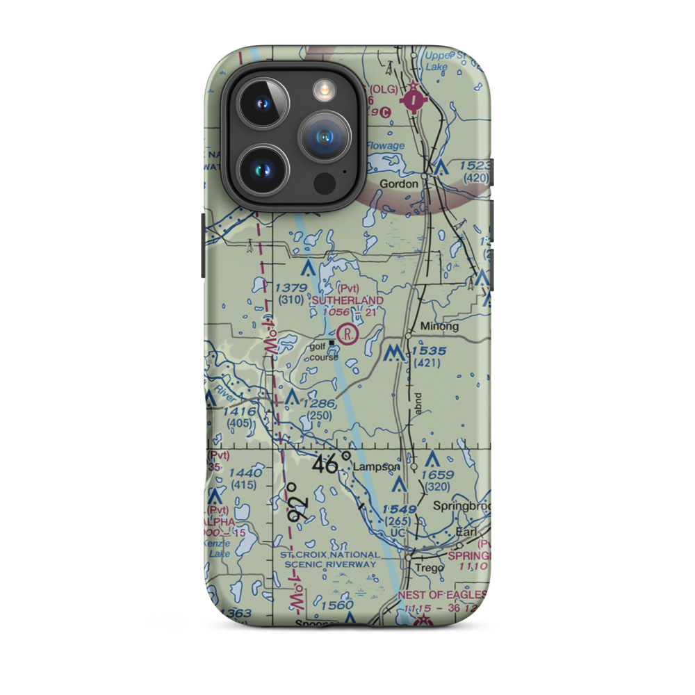 Ben Sutherland Airport (WI33) VFR Sectional  Tough iPhone Case iPhone 16 Pro Max model shown