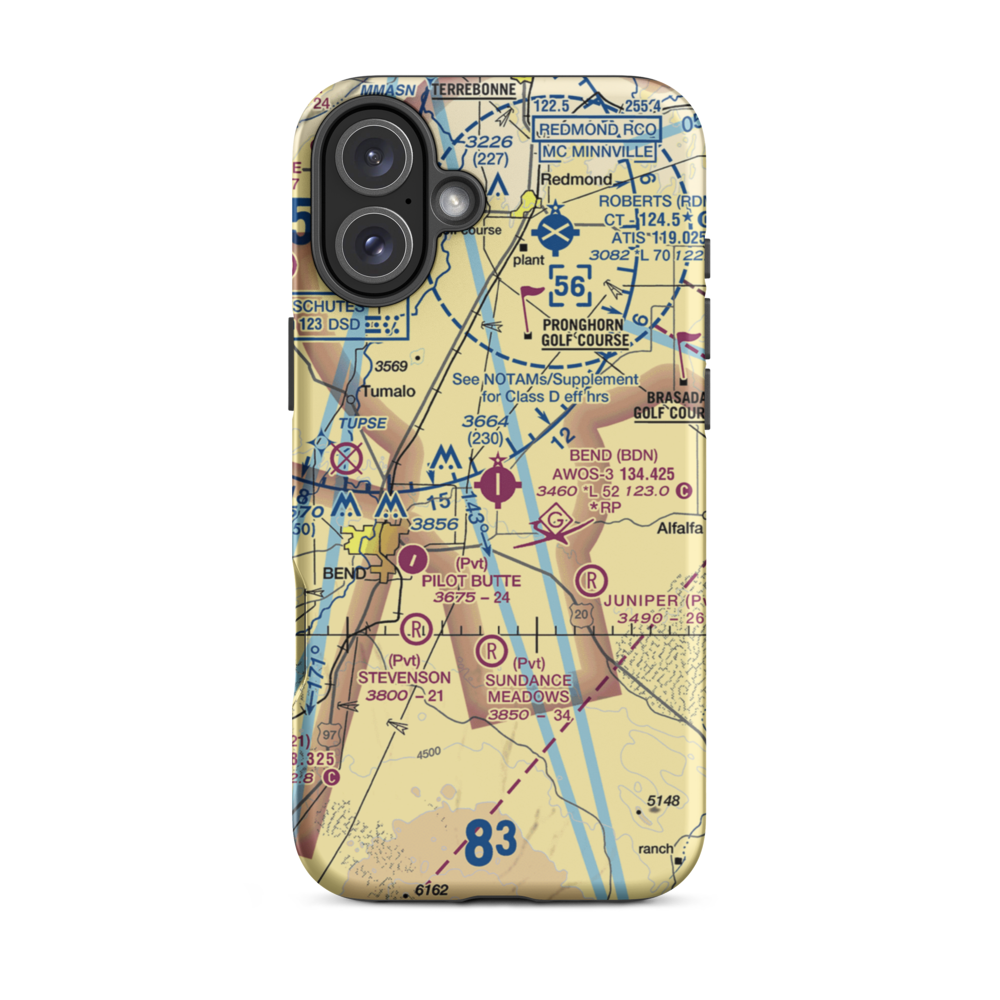 Bend Municipal Airport (BDN) VFR Sectional  Tough iPhone Case iPhone 16 Plus model shown