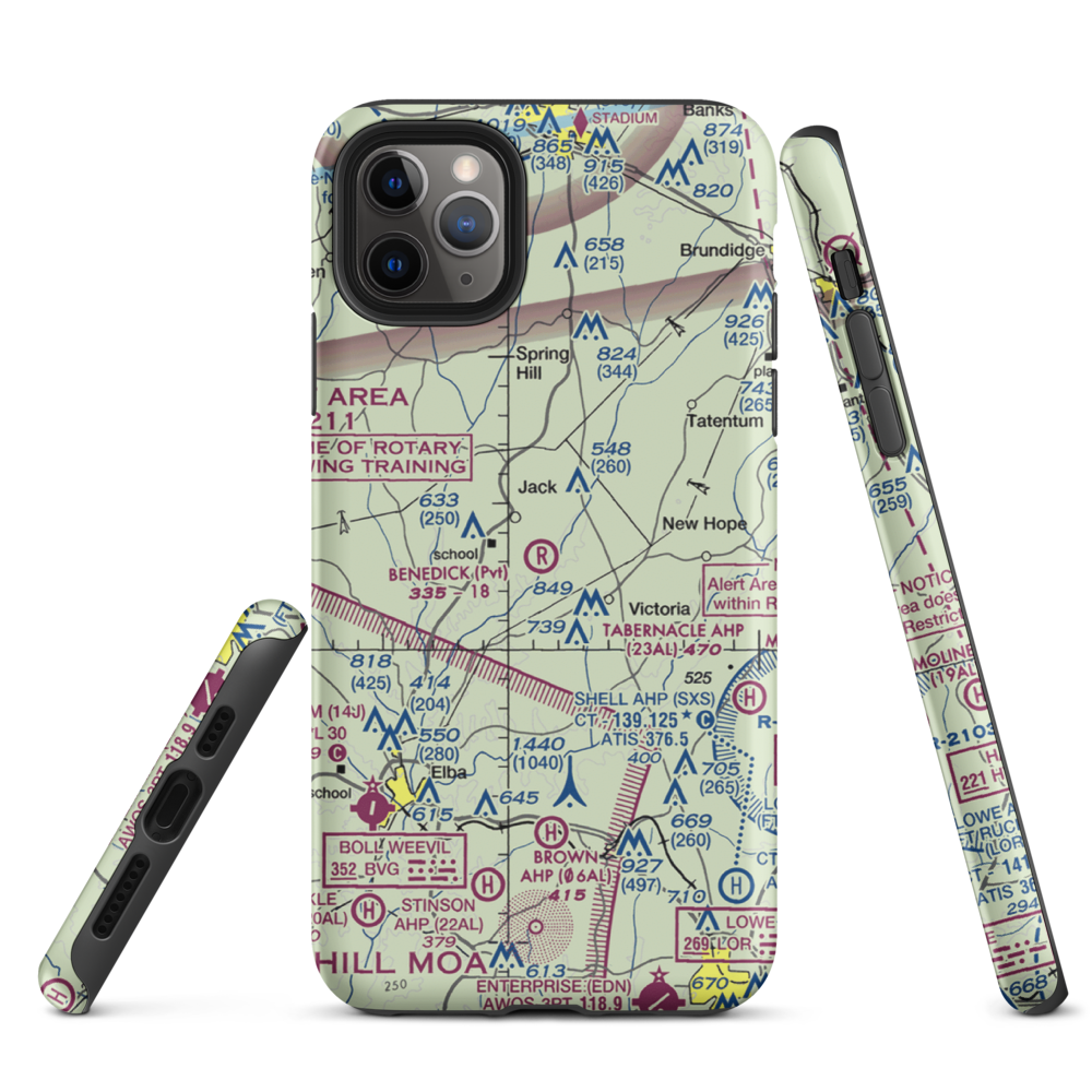 Benedick Airport (AL37) VFR Sectional  Tough iPhone Case iPhone 11 Pro Max model shown