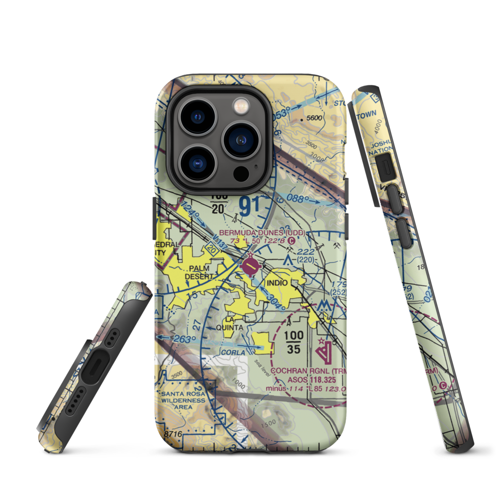 Bermuda Dunes Airport (UDD) VFR Sectional  Tough iPhone Case iPhone 14 Pro model shown