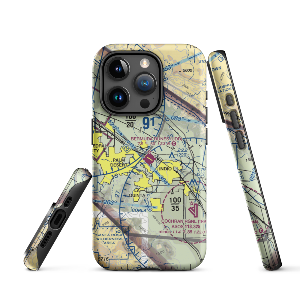Bermuda Dunes Airport (UDD) VFR Sectional  Tough iPhone Case iPhone 15 Pro model shown