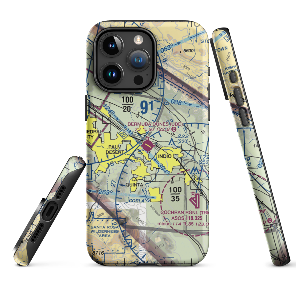 Bermuda Dunes Airport (UDD) VFR Sectional  Tough iPhone Case iPhone 15 Pro Max model shown