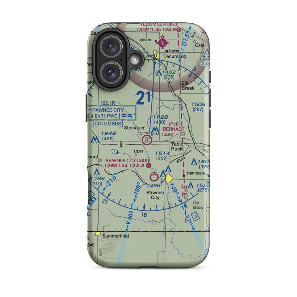 Bernadt Airport (NE20) VFR Sectional  Tough iPhone Case iPhone 16 Plus model shown