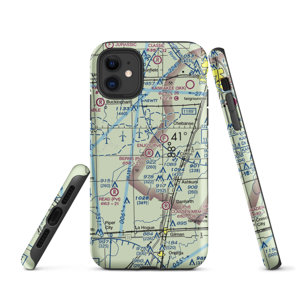 Berns Airport (IL81) VFR Sectional  Tough iPhone Case iPhone 11 model shown