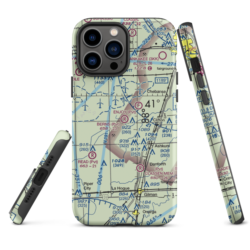 Berns Airport (IL81) VFR Sectional  Tough iPhone Case iPhone 13 Pro Max model shown