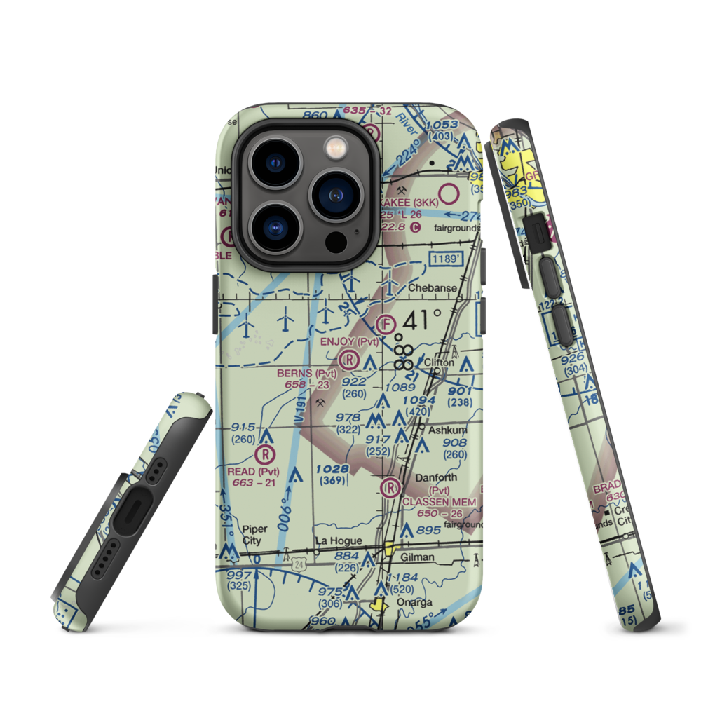 Berns Airport (IL81) VFR Sectional  Tough iPhone Case iPhone 14 Pro model shown