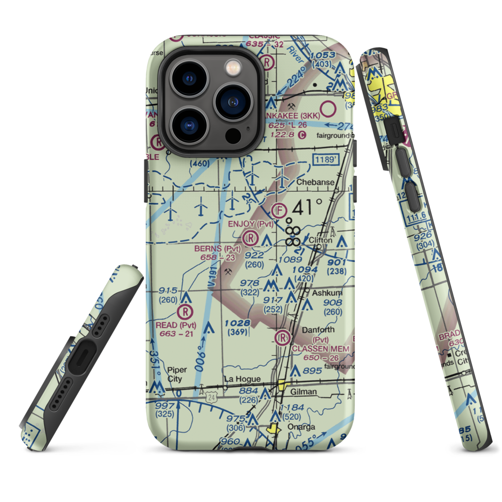 Berns Airport (IL81) VFR Sectional  Tough iPhone Case iPhone 14 Pro Max model shown