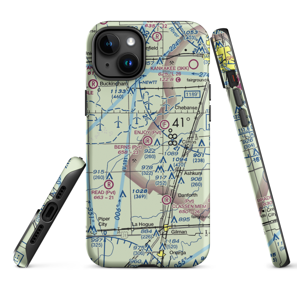Berns Airport (IL81) VFR Sectional  Tough iPhone Case iPhone 15 Plus model shown