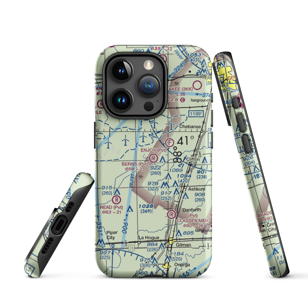 Berns Airport (IL81) VFR Sectional  Tough iPhone Case iPhone 15 Pro model shown