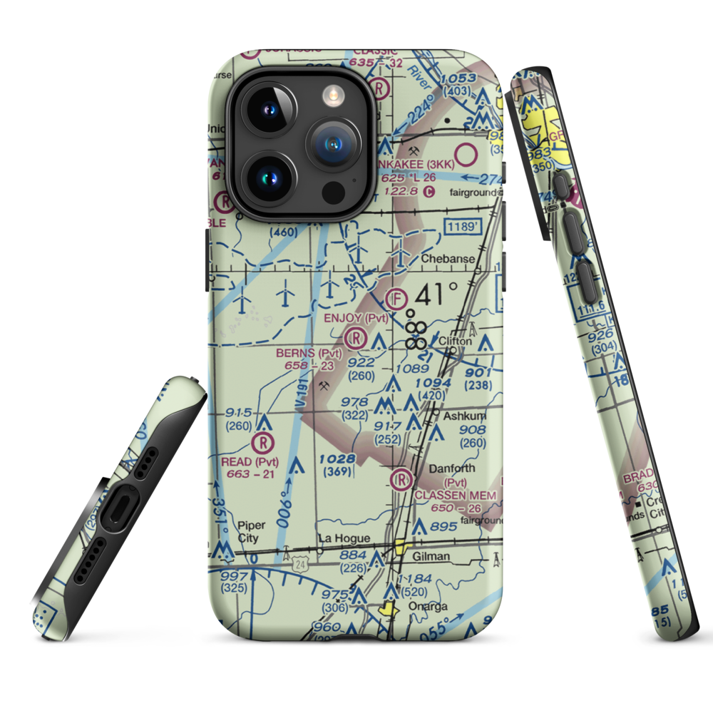 Berns Airport (IL81) VFR Sectional  Tough iPhone Case iPhone 15 Pro Max model shown
