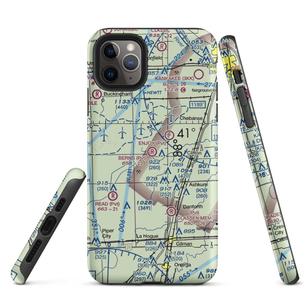Berns Airport (IL81) VFR Sectional  Tough iPhone Case iPhone 11 Pro Max model shown