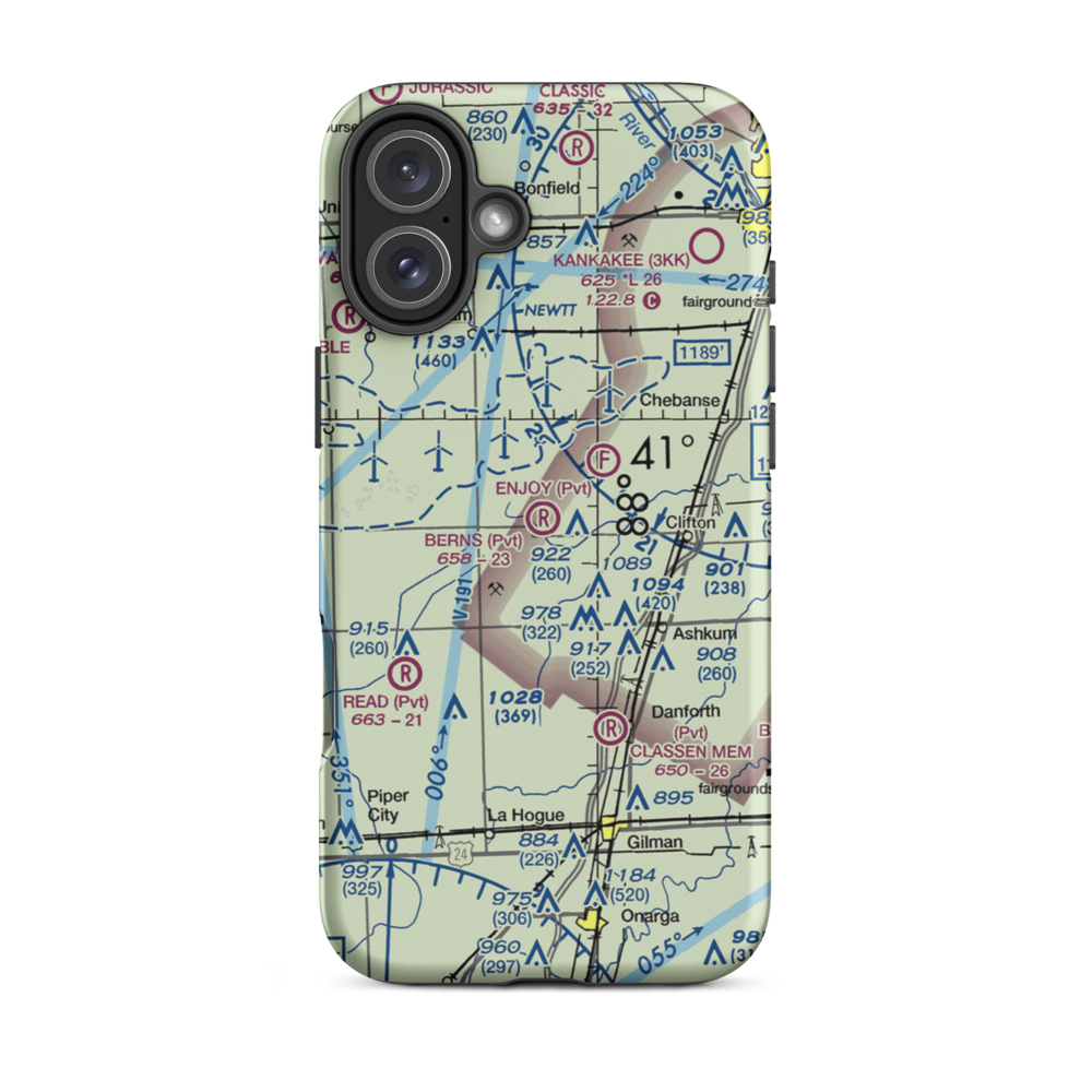 Berns Airport (IL81) VFR Sectional  Tough iPhone Case iPhone 16 Plus model shown
