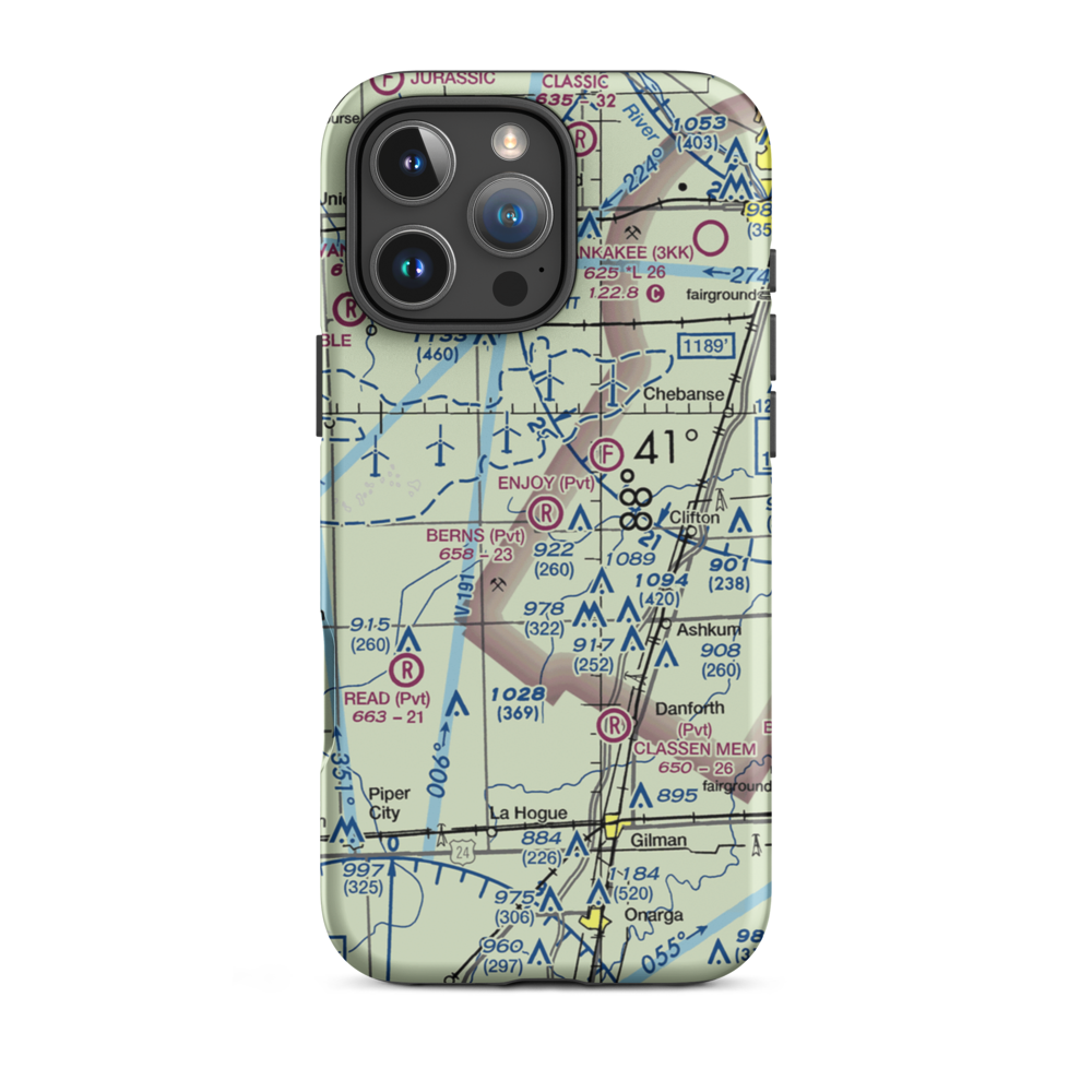 Berns Airport (IL81) VFR Sectional  Tough iPhone Case iPhone 16 Pro Max model shown