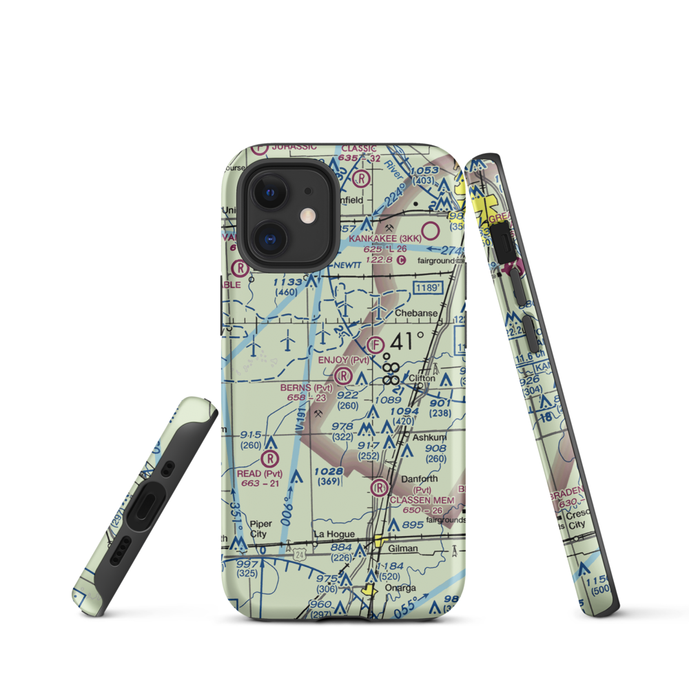 Berns Airport (IL81) VFR Sectional  Tough iPhone Case iPhone 12 mini model shown