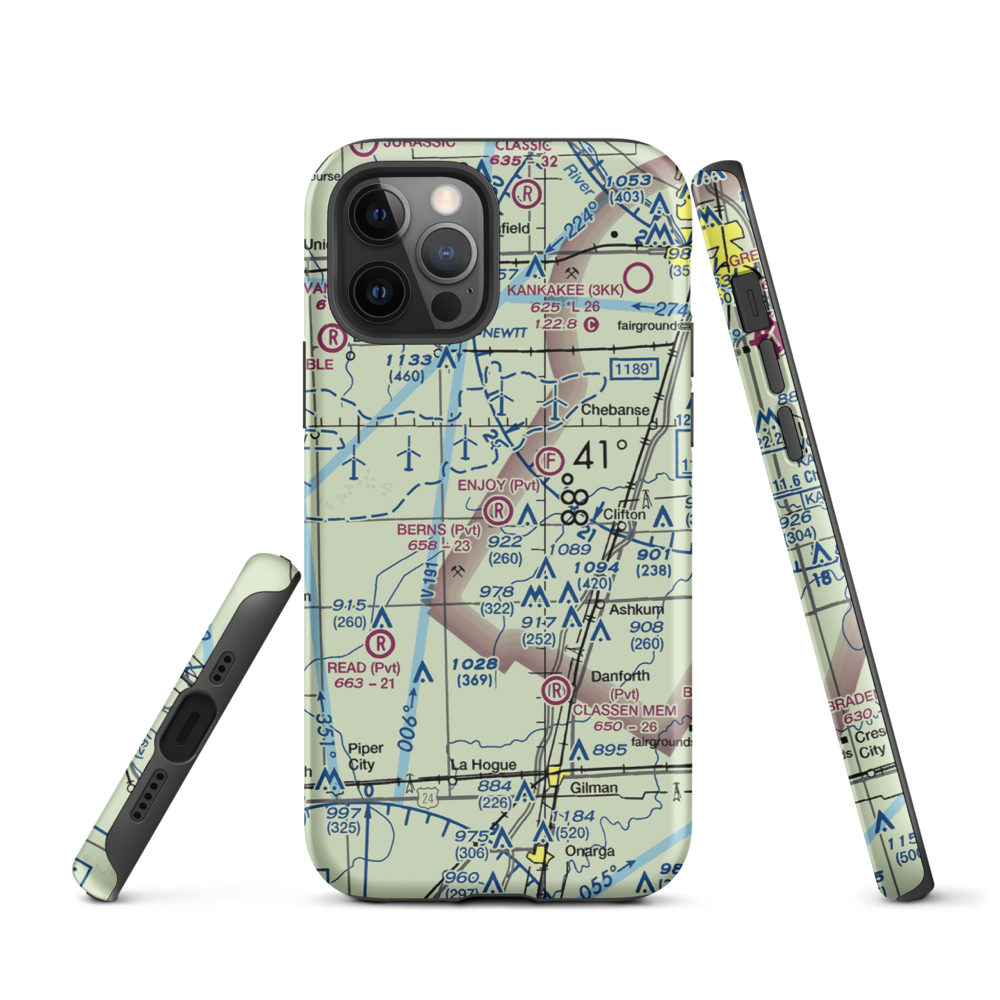 Berns Airport (IL81) VFR Sectional  Tough iPhone Case iPhone 12 Pro model shown