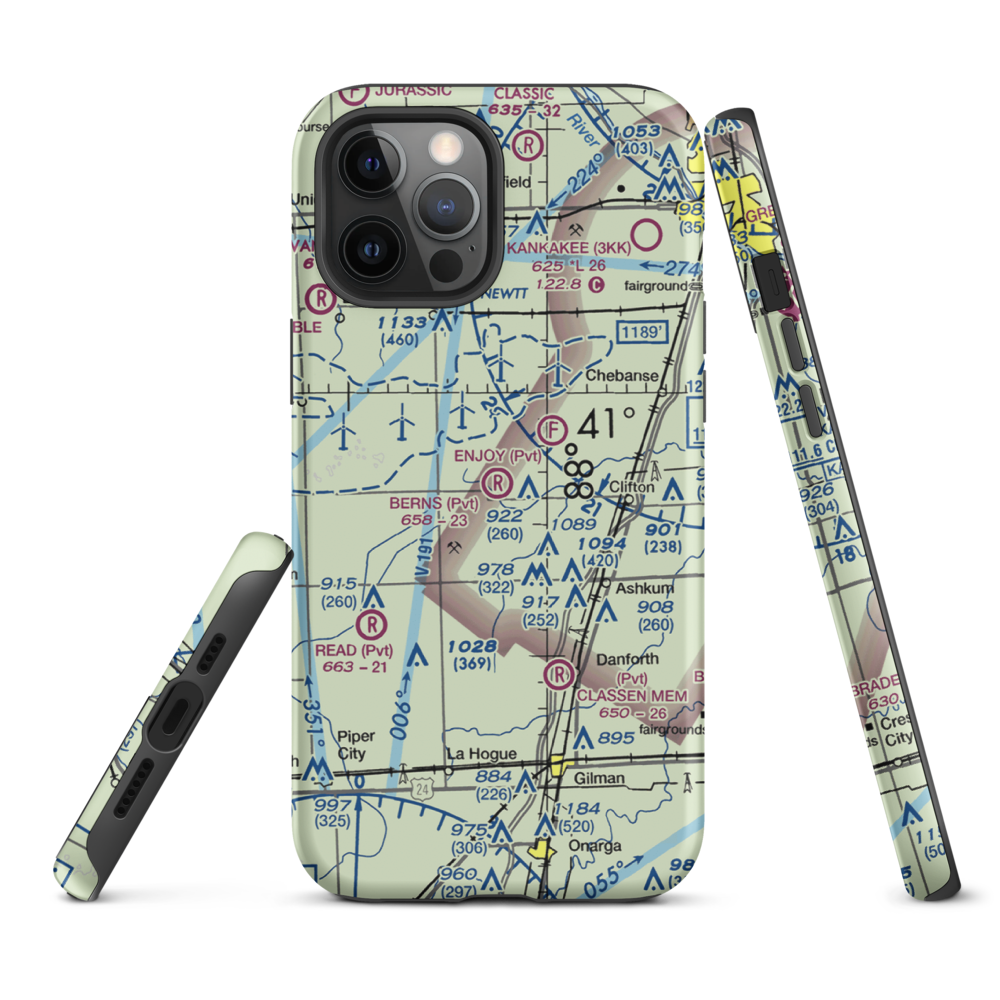 Berns Airport (IL81) VFR Sectional  Tough iPhone Case iPhone 12 Pro Max model shown
