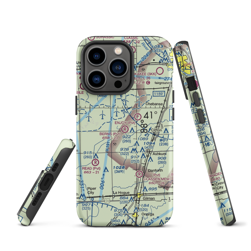 Berns Airport (IL81) VFR Sectional  Tough iPhone Case iPhone 13 Pro model shown