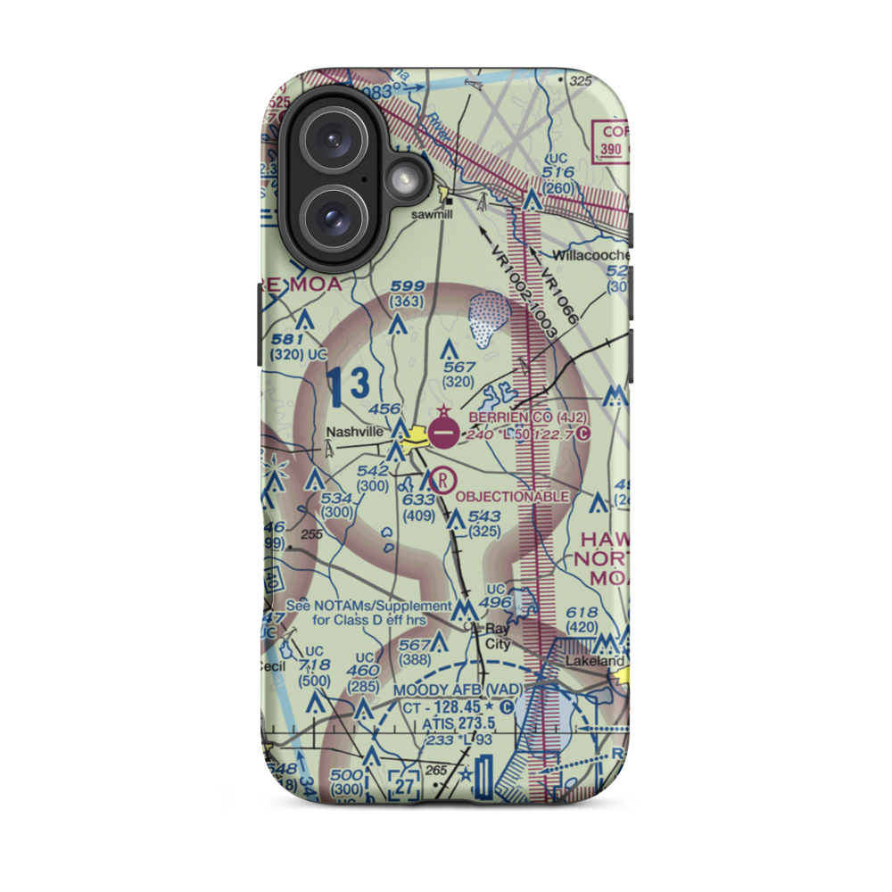 Berrien County Airport (4J2) VFR Sectional  Tough iPhone Case iPhone 16 Plus model shown