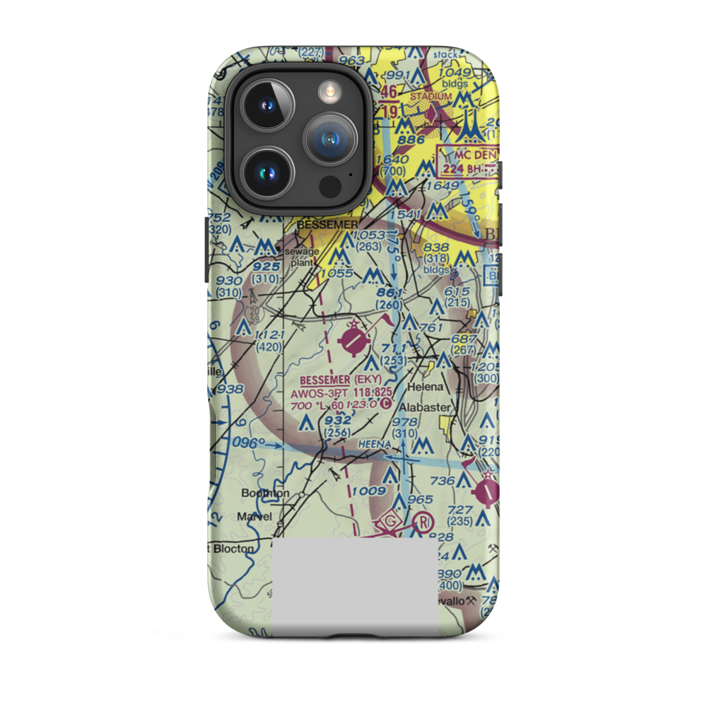 Bessemer Airport (EKY) VFR Sectional  Tough iPhone Case iPhone 16 Pro Max model shown