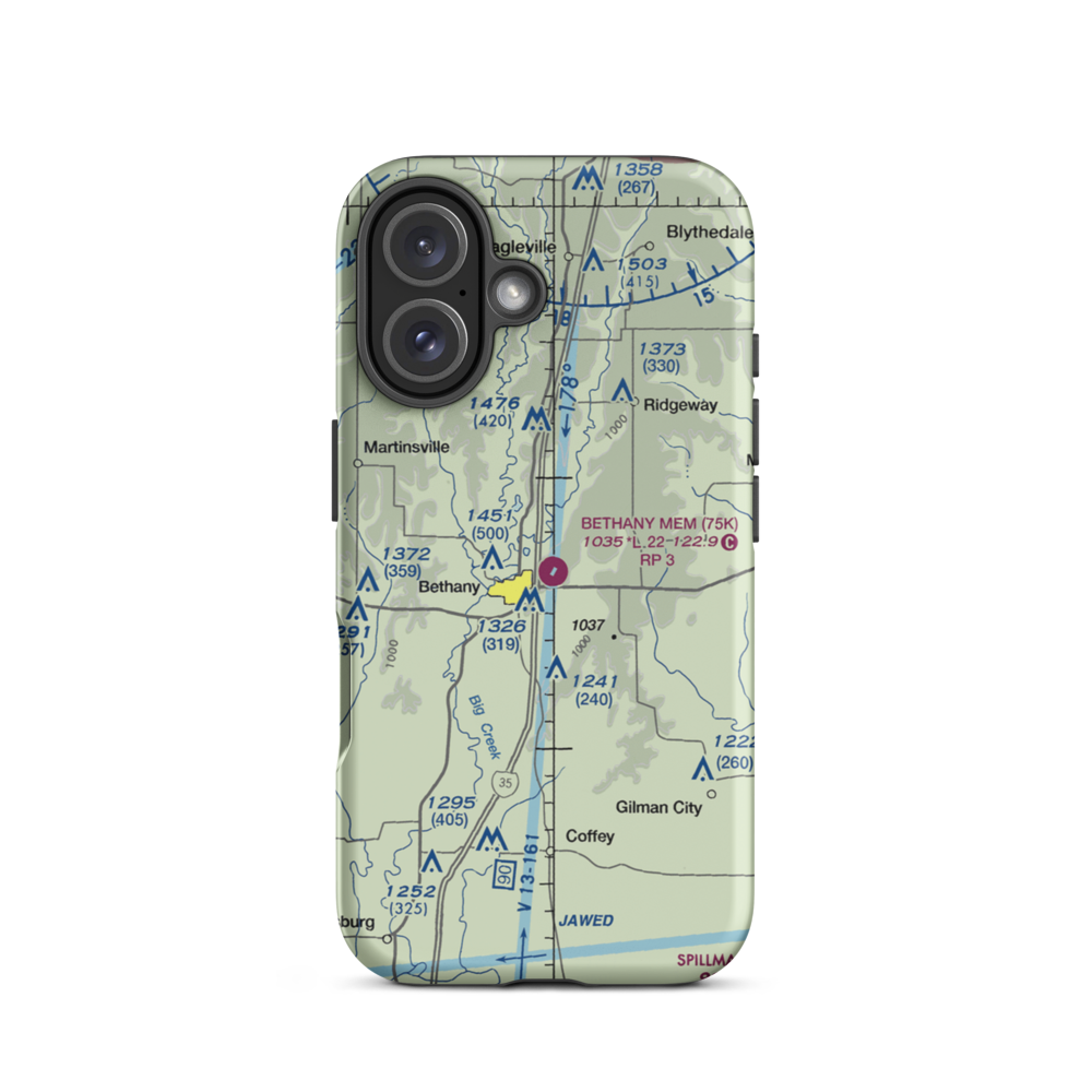 Bethany Memorial Airport (75K) VFR Sectional  Tough iPhone Case iPhone 16 model shown