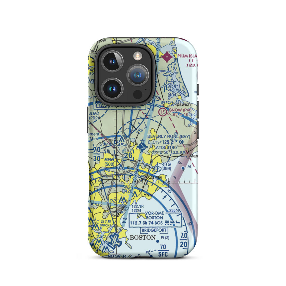 Beverly Municipal Airport (BVY) VFR Sectional  Tough iPhone Case iPhone 16 Pro model shown