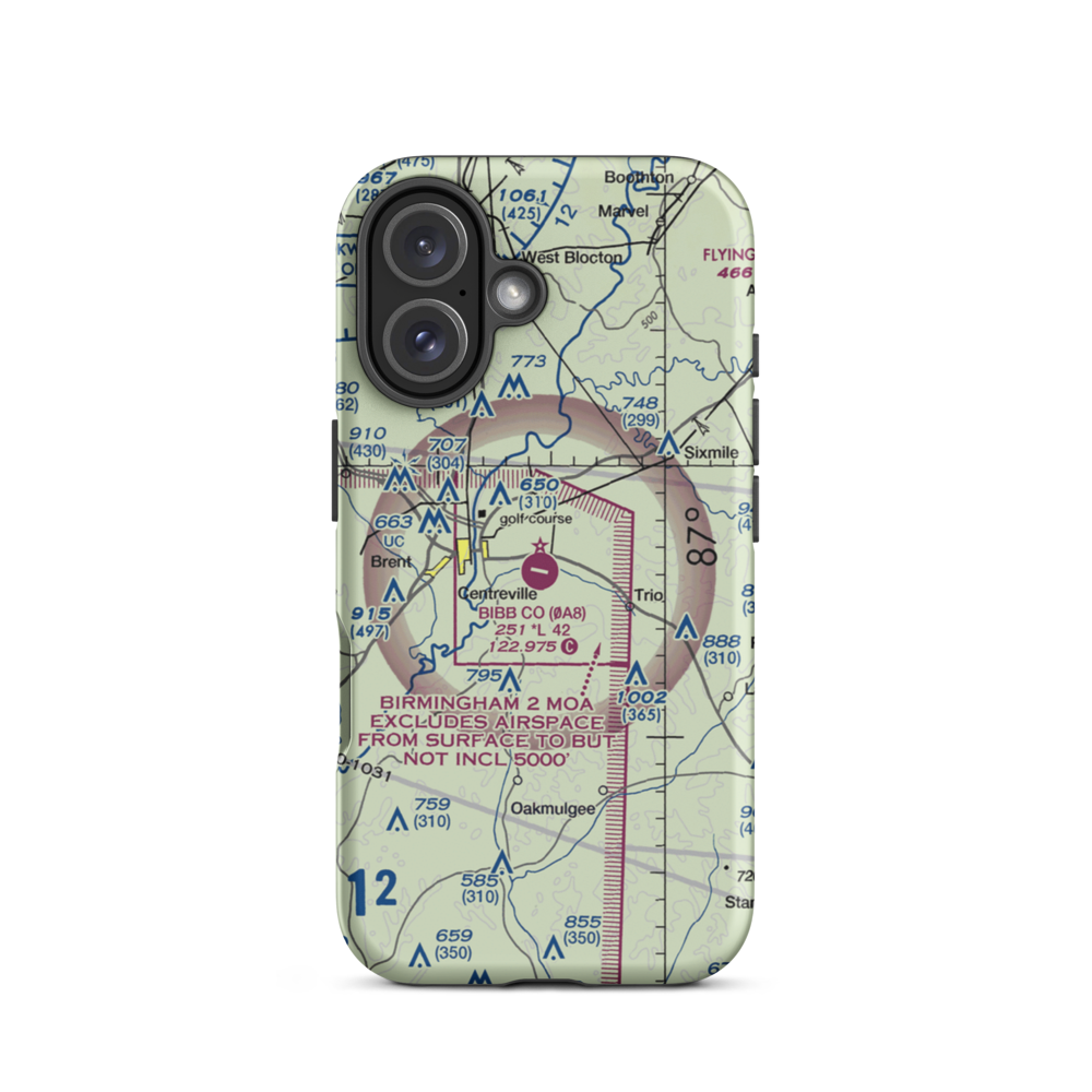 Bibb County Airport (0A8) VFR Sectional  Tough iPhone Case iPhone 16 model shown