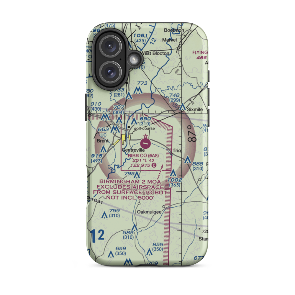 Bibb County Airport (0A8) VFR Sectional  Tough iPhone Case iPhone 16 Plus model shown