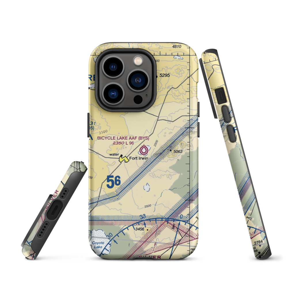 Bicycle Lake Army Air Field (BYS) VFR Sectional  Tough iPhone Case iPhone 14 Pro model shown