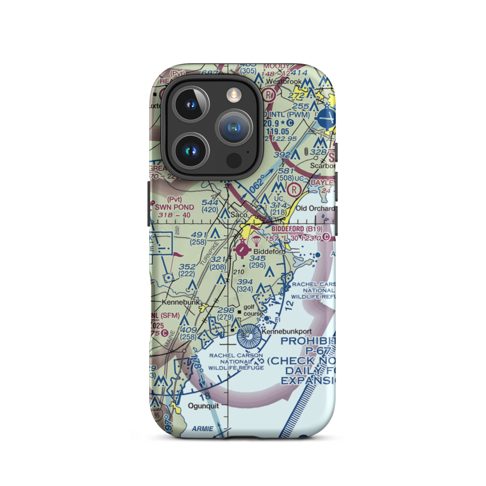 Biddeford Municipal Airport (B19) VFR Sectional  Tough iPhone Case iPhone 16 Pro model shown
