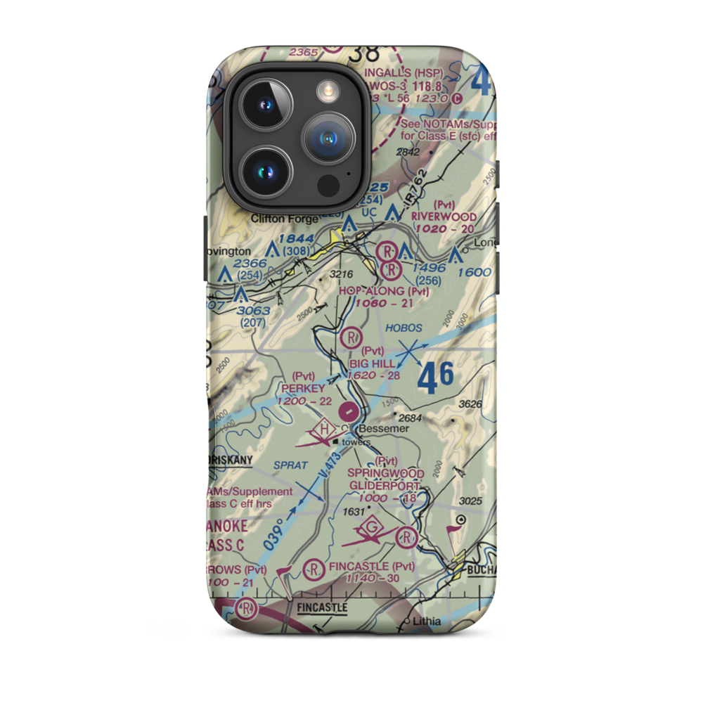 Big Hill Airport (44VA) VFR Sectional  Tough iPhone Case iPhone 16 Pro Max model shown