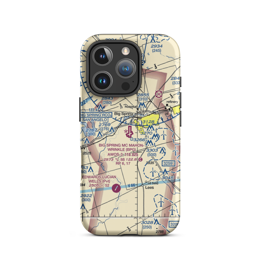 Big Spring Mc Mahon-Wrinkle Airport (BPG) VFR Sectional  Tough iPhone Case iPhone 16 Pro model shown