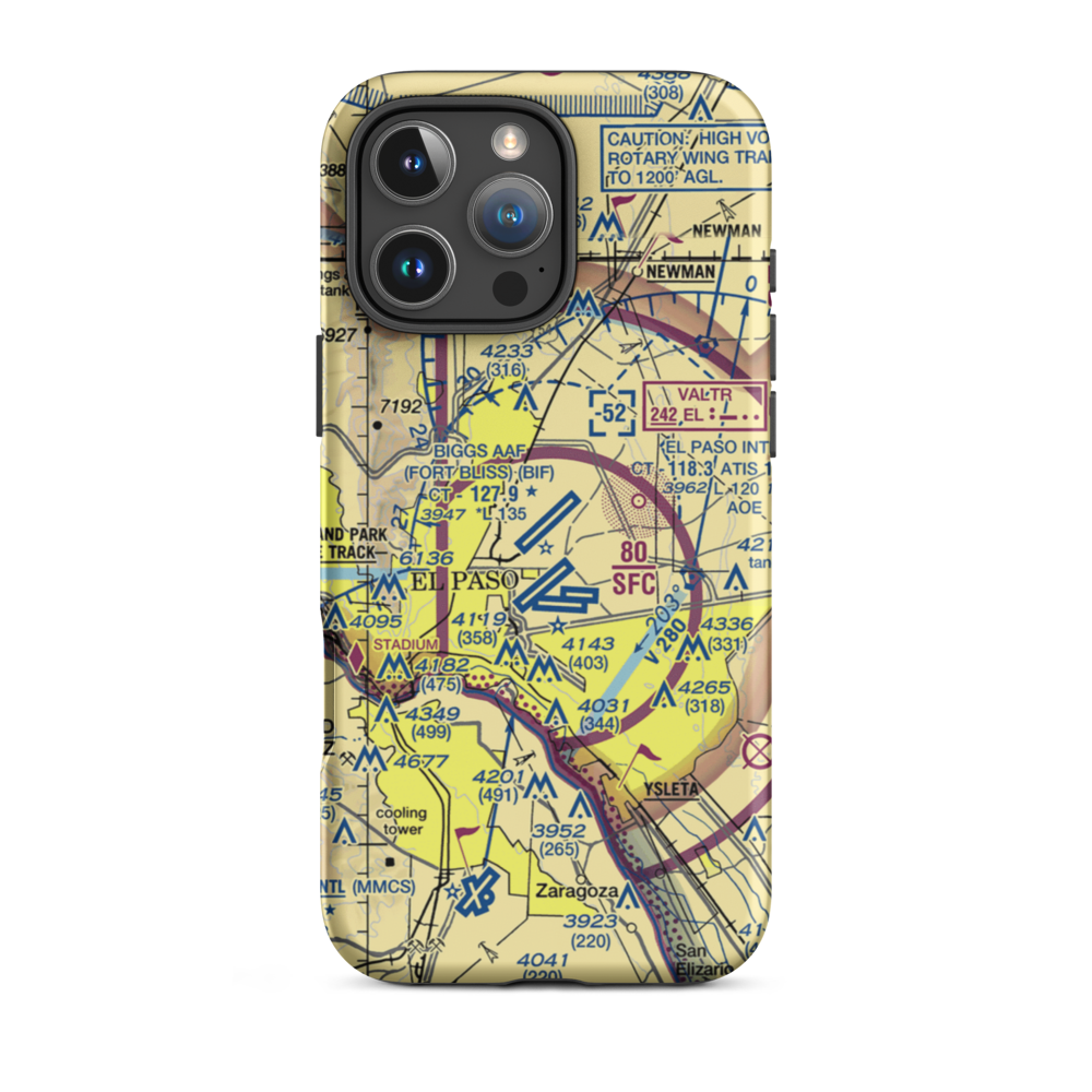 Biggs Army Air Field (Fort Bliss) (BIF) VFR Sectional  Tough iPhone Case iPhone 16 Pro Max model shown