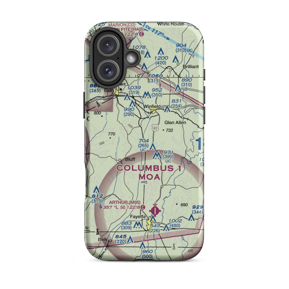 Bird Nest Airport (AL54) VFR Sectional  Tough iPhone Case iPhone 16 Plus model shown