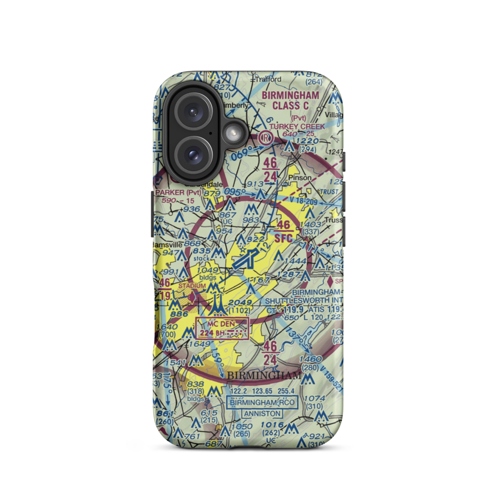 Birmingham-Shuttlesworth International Airport (BHM) VFR Sectional  Tough iPhone Case iPhone 16 model shown