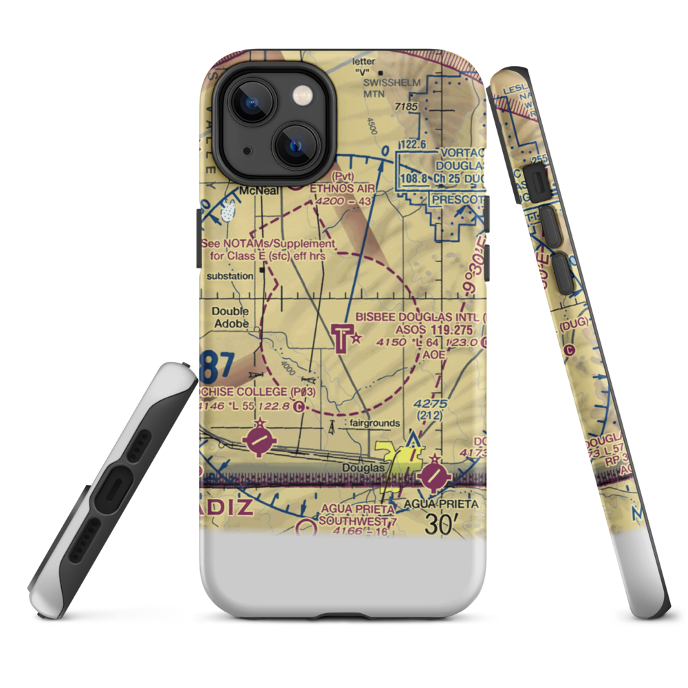 Bisbee Douglas International Airport (DUG) VFR Sectional  Tough iPhone Case iPhone 14 Plus model shown