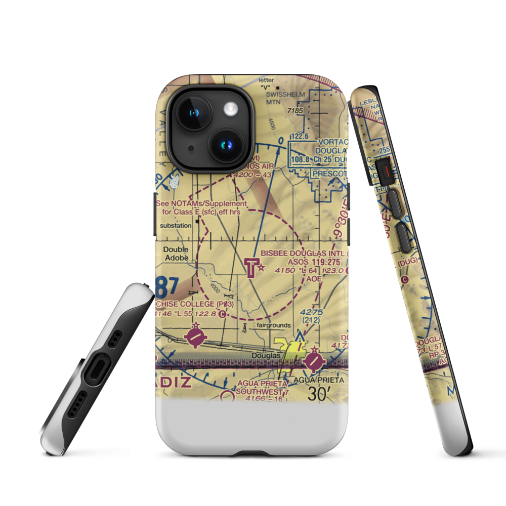 Bisbee Douglas International Airport (DUG) VFR Sectional  Tough iPhone Case iPhone 15 model shown