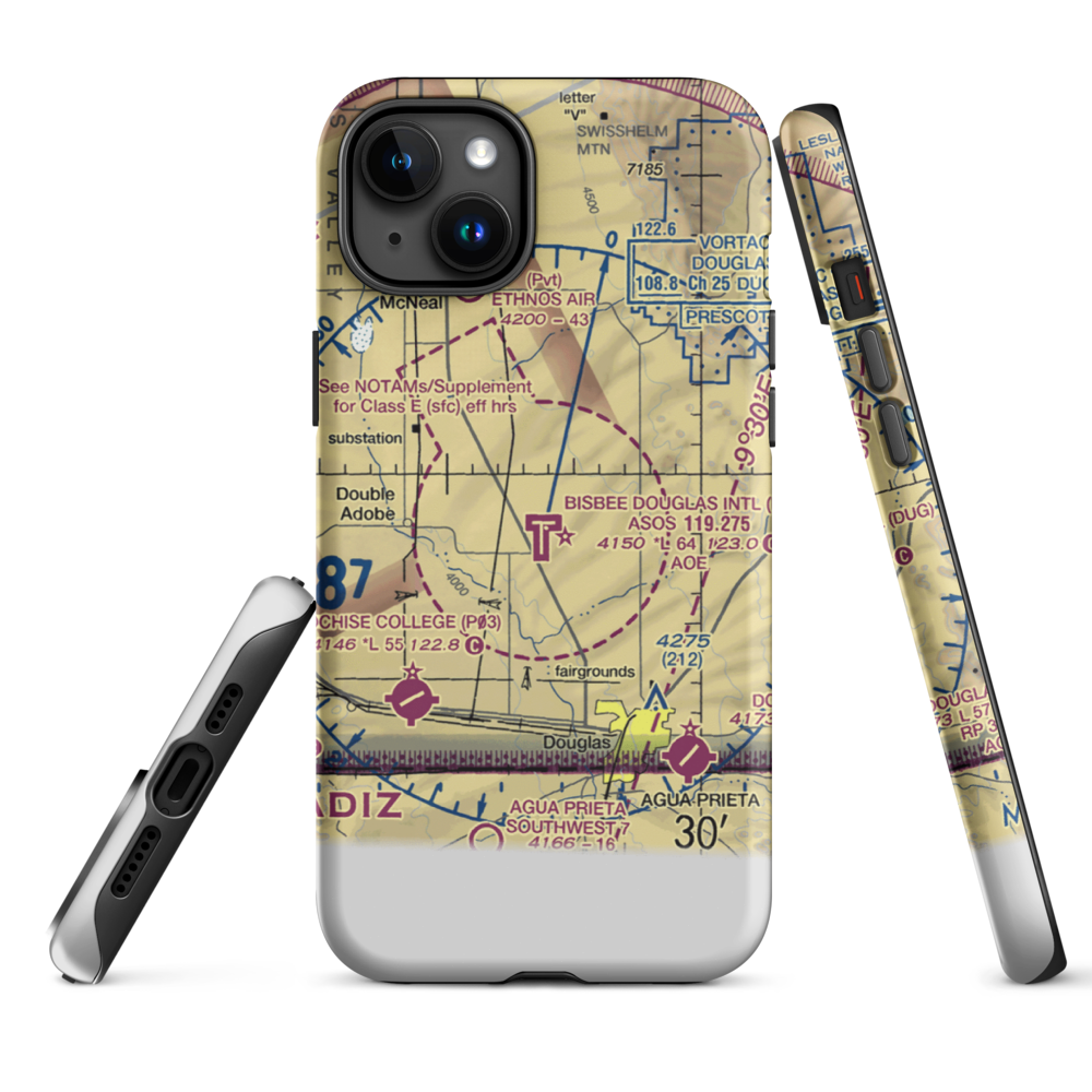 Bisbee Douglas International Airport (DUG) VFR Sectional  Tough iPhone Case iPhone 15 Plus model shown