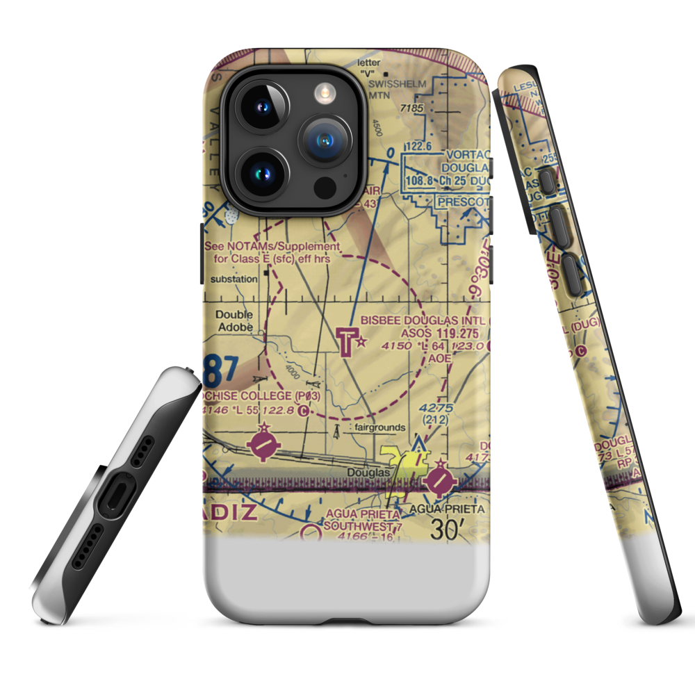 Bisbee Douglas International Airport (DUG) VFR Sectional  Tough iPhone Case iPhone 15 Pro Max model shown