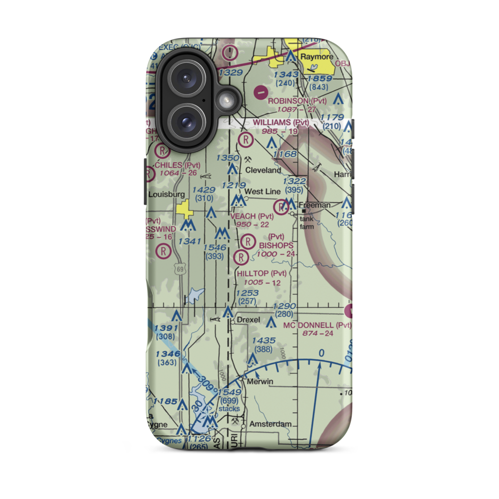 Bishop's Landing Airport (89MO) VFR Sectional  Tough iPhone Case iPhone 16 Plus model shown