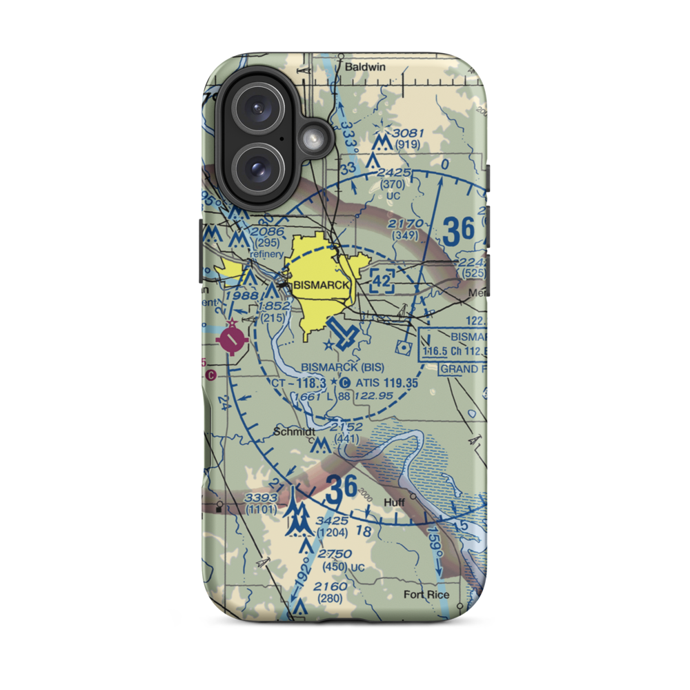 Bismarck Municipal Airport (BIS) VFR Sectional  Tough iPhone Case iPhone 16 Plus model shown