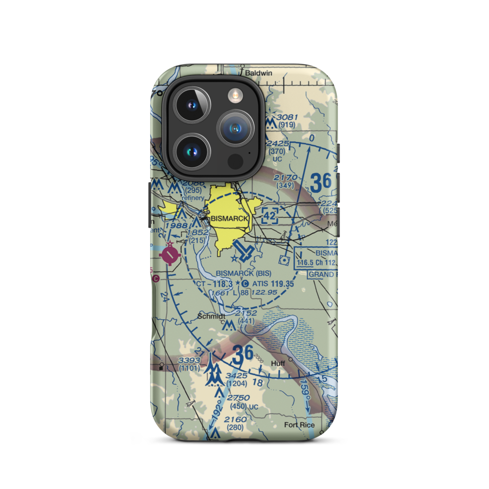 Bismarck Municipal Airport (BIS) VFR Sectional  Tough iPhone Case iPhone 16 Pro model shown
