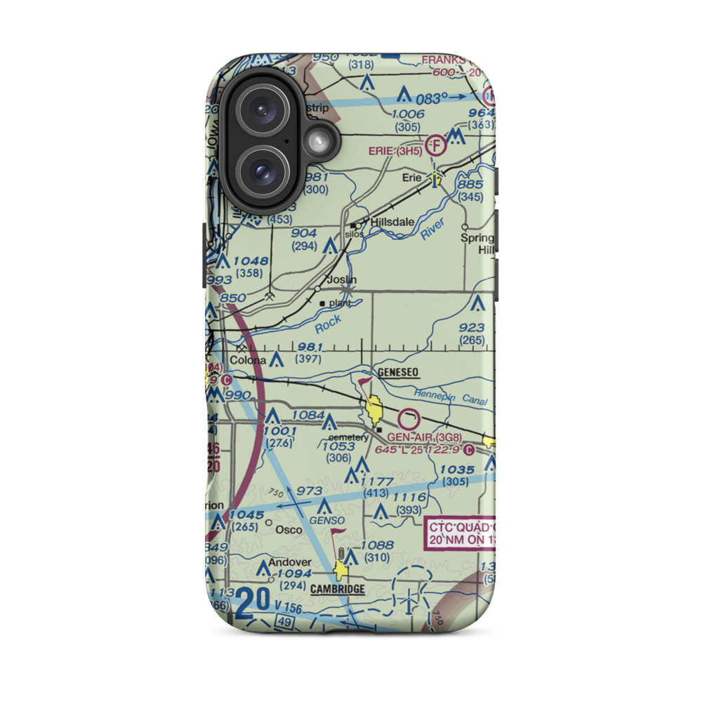 Black Airport (9IL7) VFR Sectional  Tough iPhone Case iPhone 16 Plus model shown