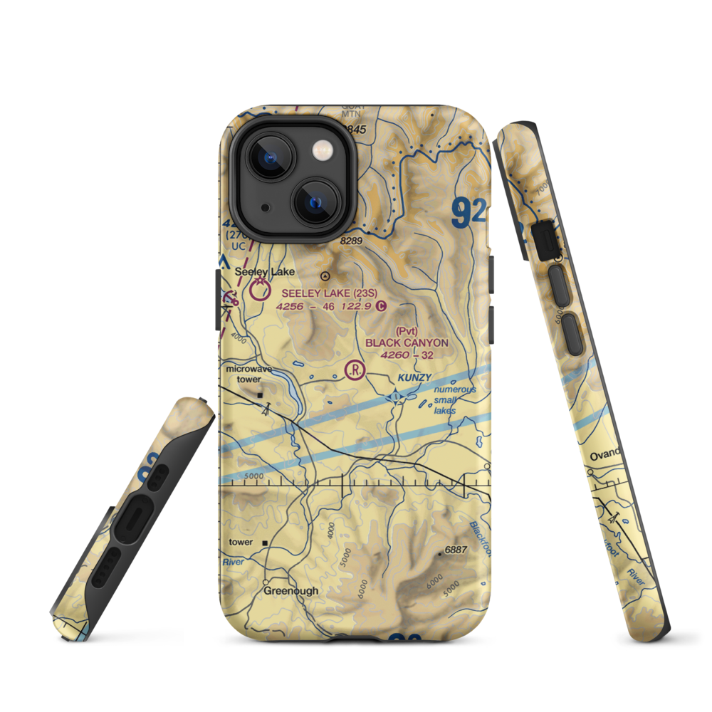 Black Canyon Ranch Airport (MT39) VFR Sectional  Tough iPhone Case iPhone 14 model shown